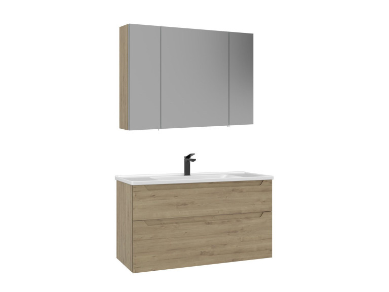 "Messina 100 v2" Vanity Set with Mirror (2-Piece) - 100 x 45 x 55 cm - Oak