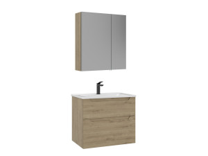 "Messina 65 v2" Vanity Set with Mirror (2-Piece) - 65 x 45 x 55 cm - Oak