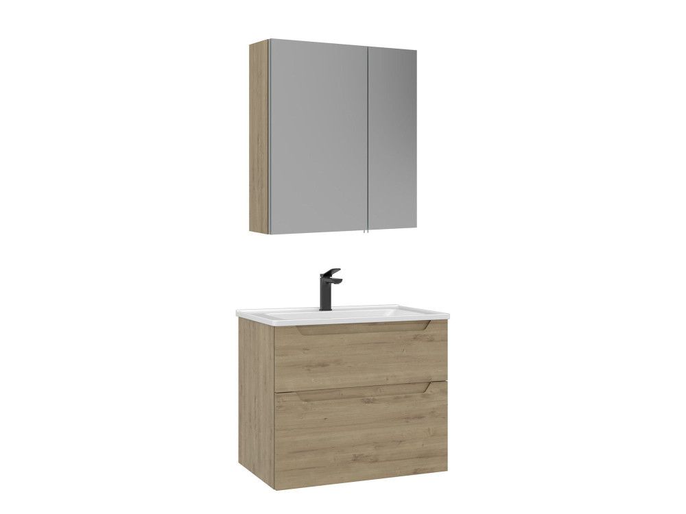 "Messina 65 v2" Vanity Set with Mirror (2-Piece) - 65 x 45 x 55 cm - Oak
