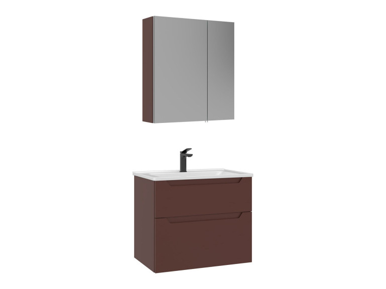 "Messina 65 v2" Vanity Set with Mirror (2-Piece) - 65 x 45 x 55 cm - Matte Red