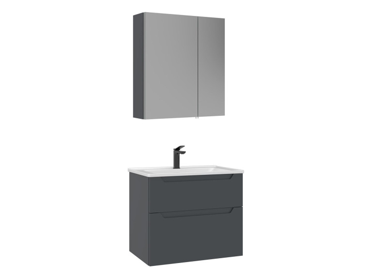 "Messina 65 v2" Vanity Set with Mirror (2-Piece) - 65 x 45 x 55 cm - Matte Anthracite