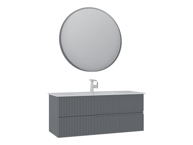 "Moonlight 120 v2" Vanity Set with Mirror (2-Piece) - 121 x 51 x 51 cm - Matte Gray