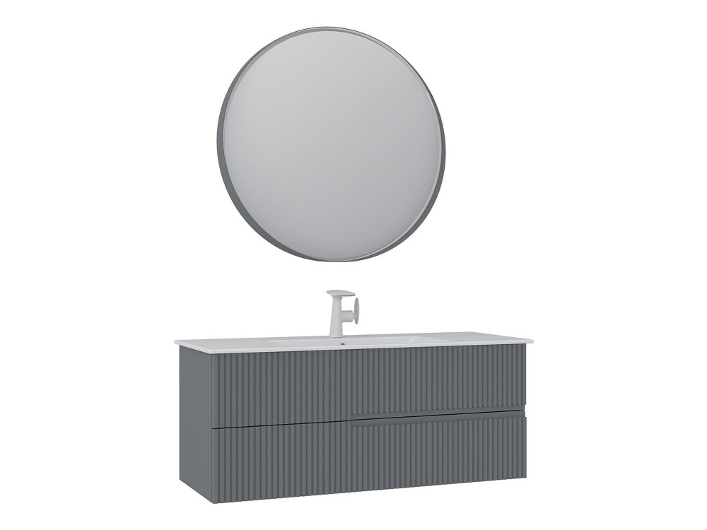 "Moonlight 120 v2" Vanity Set with Mirror (2-Piece) - 121 x 51 x 51 cm - Matte Gray