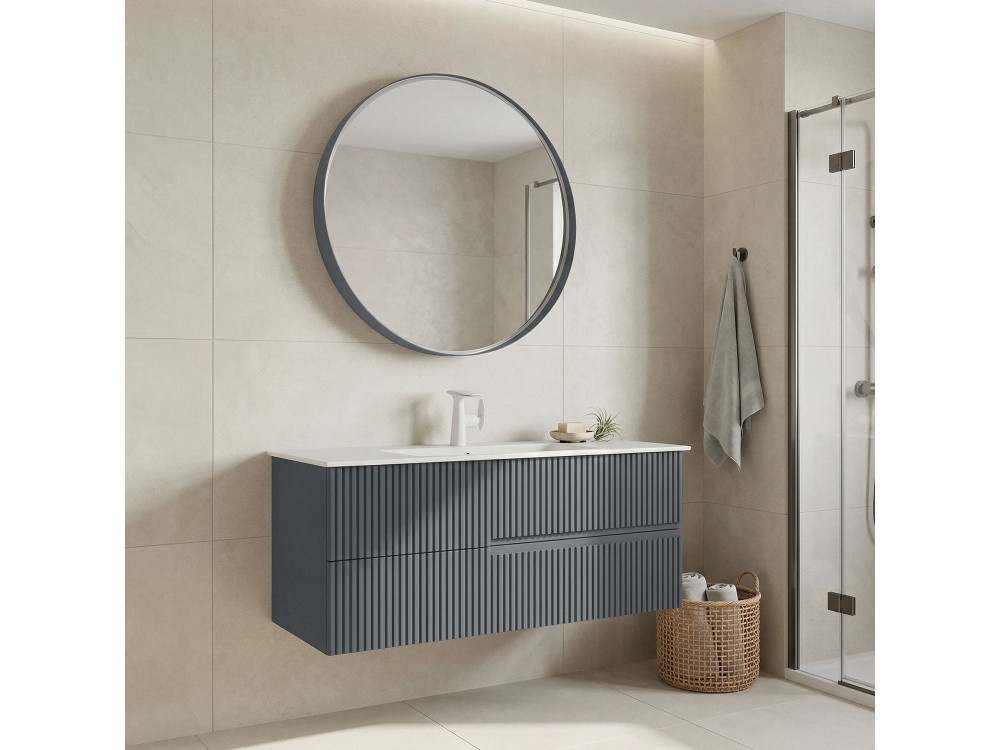 "Moonlight 120 v2" Vanity Set with Mirror (2-Piece) - 121 x 51 x 51 cm - Matte Gray