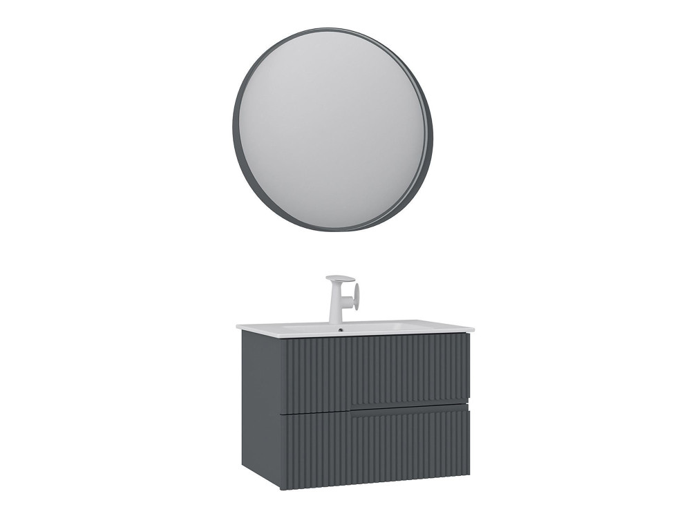 "Moonlight 70 v2" Vanity Set with Mirror (2-Piece) - 71 x 51 x 51 cm - Matte Anthracite