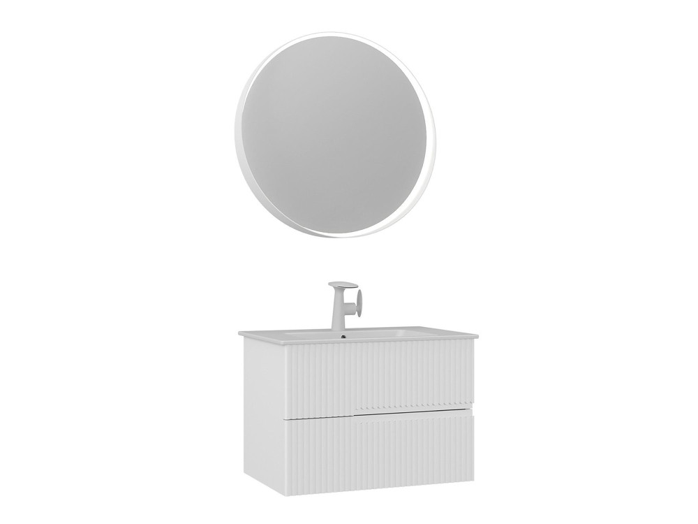 "Moonlight 70 v2" Vanity Set with Mirror (2-Piece) - 71 x 51 x 51 cm - Matte White
