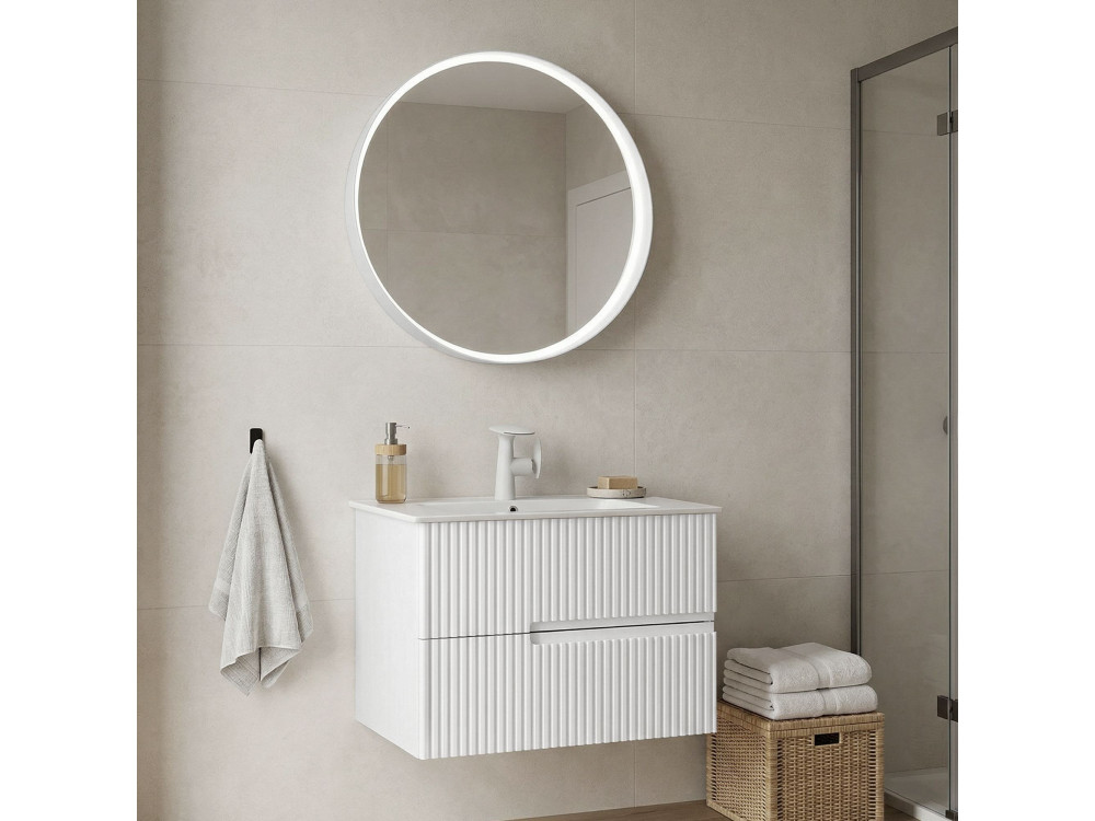 "Moonlight 70 v2" Vanity Set with Mirror (2-Piece) - 71 x 51 x 51 cm - Matte White