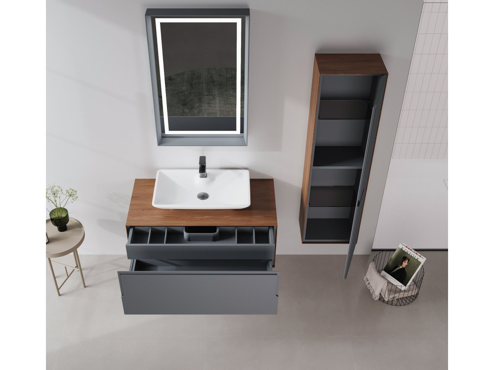 "Craft 100" Vanity Cabinet - 100 x 50 x 40 cm - Walnut / Anthracite