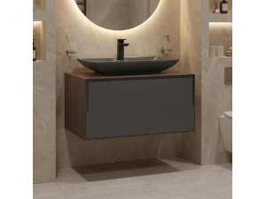 "Craft 80" Vanity Cabinet - 80 x 50 x 40 cm - Walnut / Anthracite 2