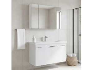"Desna 100" Vanity Set with Mirror (2-Piece) - 100 x 45 x 58 cm - Matte White 2
