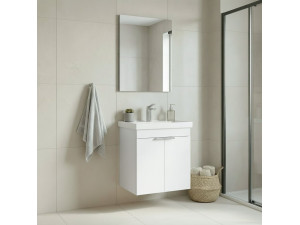 "Desna 50" Vanity Set with Mirror (2-Piece) - 50 x 38 x 58 cm - Matte White 2