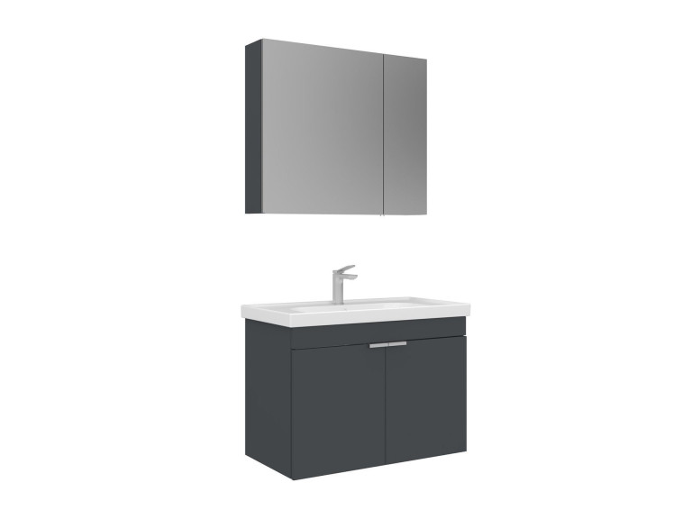 "Desna 80" Vanity Set with Mirror (2-Piece) - 80 x 45 x 58 cm - Matte Anthracite