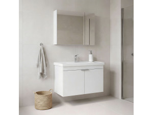 "Desna 80" Vanity Set with Mirror (2-Piece) - 80 x 45 x 58 cm - Matte White 2