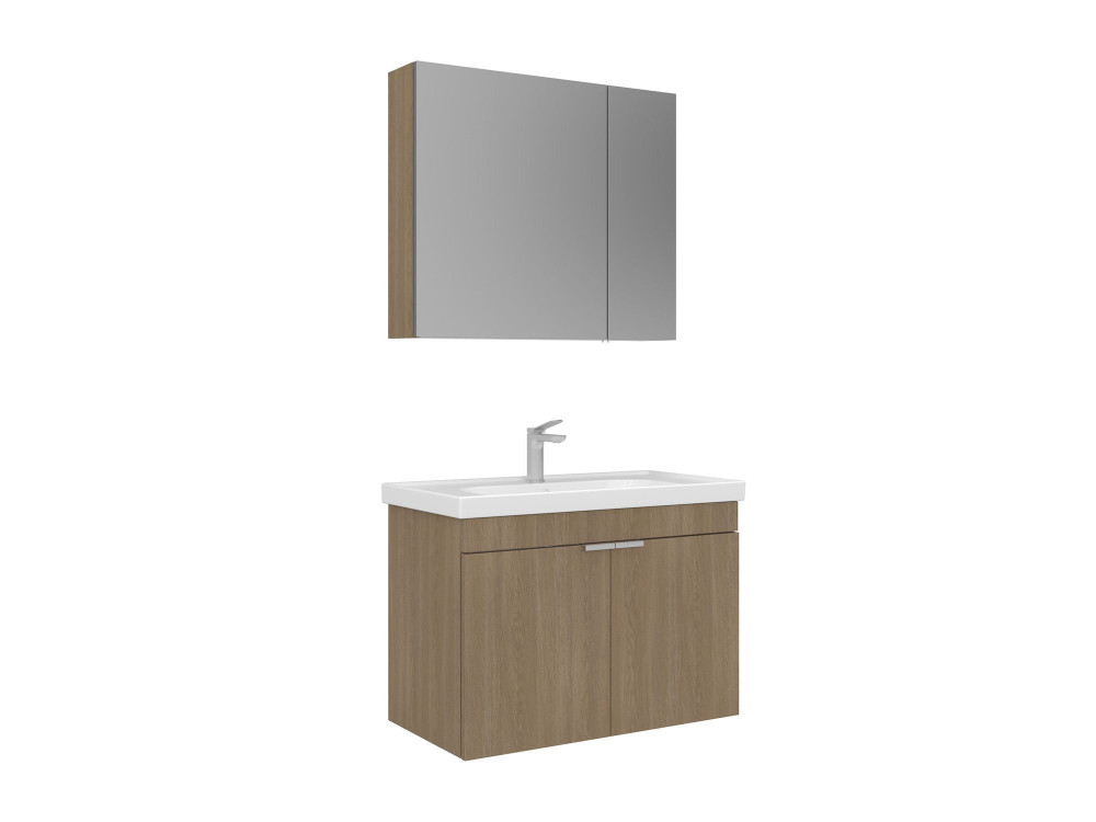 "Desna 80" Vanity Set with Mirror (2-Piece) - 80 x 45 x 58 cm - Oak