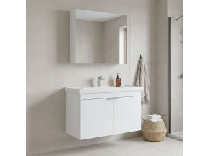 "Desna 90" Vanity Set with Mirror (2-Piece) - 90 x 45 x 58 cm - Matte White 2