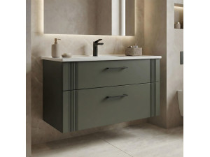 "Bari 100 v2" Vanity Cabinet - 100 x 45 x 55 cm - Matte Green 2