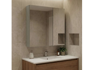 "Bari 60" Bathroom Cabinet with Mirror - 60 x 16 x 66 cm - Matte Cashmere 2