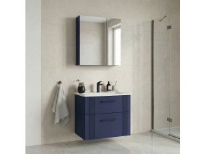 "Bari 65 v2" Vanity Set with Mirror (2-Piece) - 65 x 45 x 55 cm - Matte Navy Blue 2
