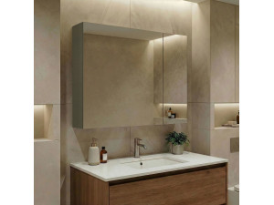 "Bari 80" Bathroom Cabinet with Mirror - 75 x 16 x 66 cm - Matte Green 2