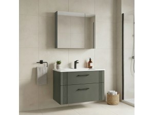 "Bari 85 v2" Vanity Set with Mirror (2-Piece) - 85 x 45 x 55 cm - Matte Green 2