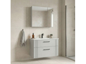 "Bari 85 v2" Vanity Set with Mirror (2-Piece) - 85 x 45 x 55 cm - Matte White 2