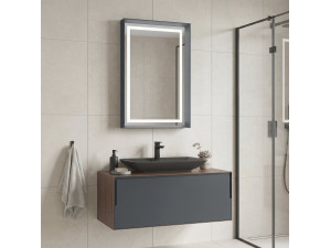 "Craft 100" Vanity Set with Mirror (2-Piece) - 100 x 50 x 40 cm - Walnut / Anthracite 2