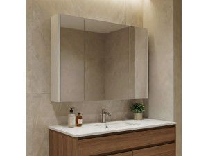 "Arno 100" Bathroom Cabinet with Mirror - 100 x 16 x 66 cm - Cashmere 2