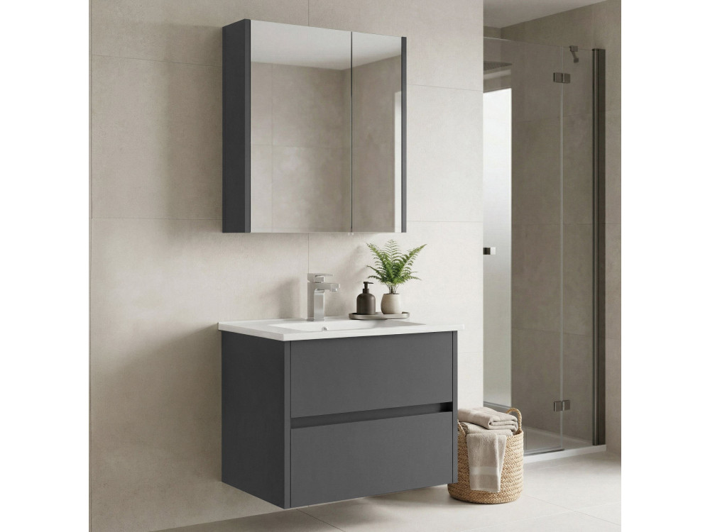 "Arno 65" Vanity Set with Mirror (2-Piece) - 65 x 45 x 52 cm - Grey