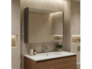 "Arno 80" Bathroom Cabinet with Mirror - 79 x 16 x 66 cm - Gray / Anthracite 2