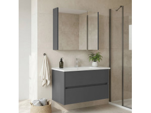 "Arno 85" Vanity Set with Mirror (2-Piece) - 85 x 45 x 52 cm - Grey 2