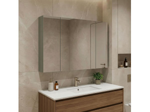 "Bari 100" Bathroom Cabinet with Mirror - 97 x 16 x 66 cm - Matte Green 2