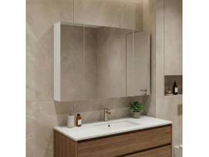 "Bari 100" Bathroom Cabinet with Mirror - 97 x 16 x 66 cm - Matte White 2
