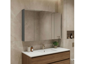 "Bari 100" Bathroom Cabinet with Mirror - 97 x 16 x 66 cm - Matte Anthracite 2
