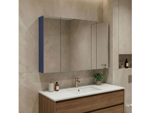 "Bari 100" Bathroom Cabinet with Mirror - 97 x 16 x 66 cm - Matte Navy Blue 2