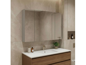 "Bari 100" Bathroom Cabinet with Mirror - 97 x 16 x 66 cm - Matte Cashmere 2