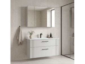 "Bari 100 v2" Vanity Set with Mirror (2-Piece) - 100 x 45 x 55 cm - Matte White 2