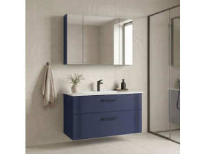 "Bari 100 v2" Vanity Set with Mirror (2-Piece) - 100 x 45 x 55 cm - Matte Navy Blue 2