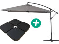 Cantilever Parasol garden Alu "Ilios 3" - Square - 3 x 3 m - Grey - Slabs included - GREY