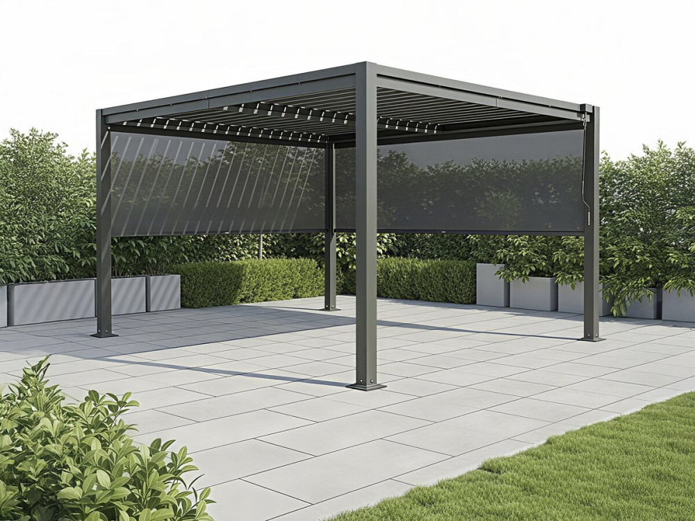 Howard" bioclimatic pergola with 2 galvanized steel awnings - 3 x 4 m - Grey
