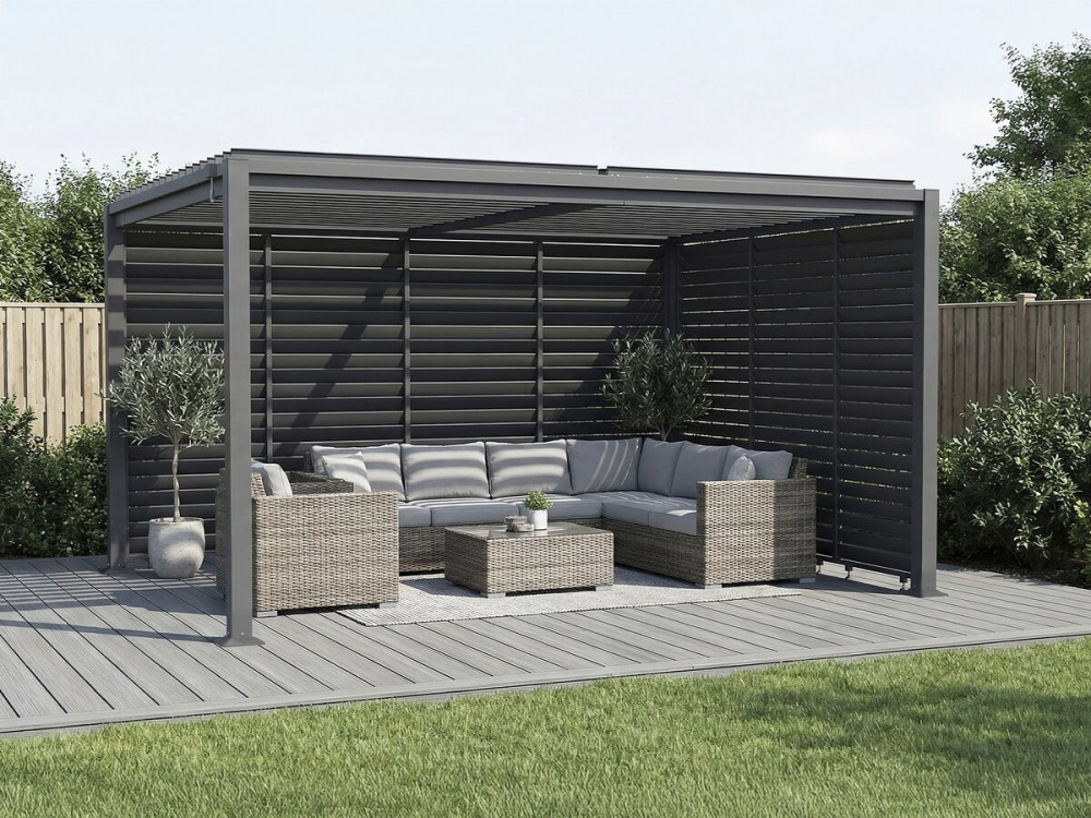 Howard" bioclimatic pergola with 7 galvanized steel louvers - 3 x 4 m - Grey