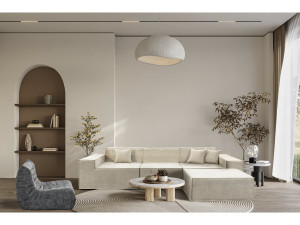 Modular sofa with ottoman in textured fabric "Lusso" - 4 seater - Beige 2