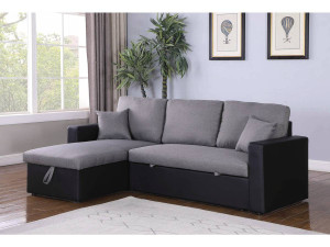 Convertible corner sofa "Alain" with storage space - 221 x 145 x 85 cm - 3 seater- Grey / Black 2