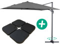Garden Hanging umbrella Alu "Sun 3" - Square - 3 x 3 m - Ecru - Slabs included - GREY