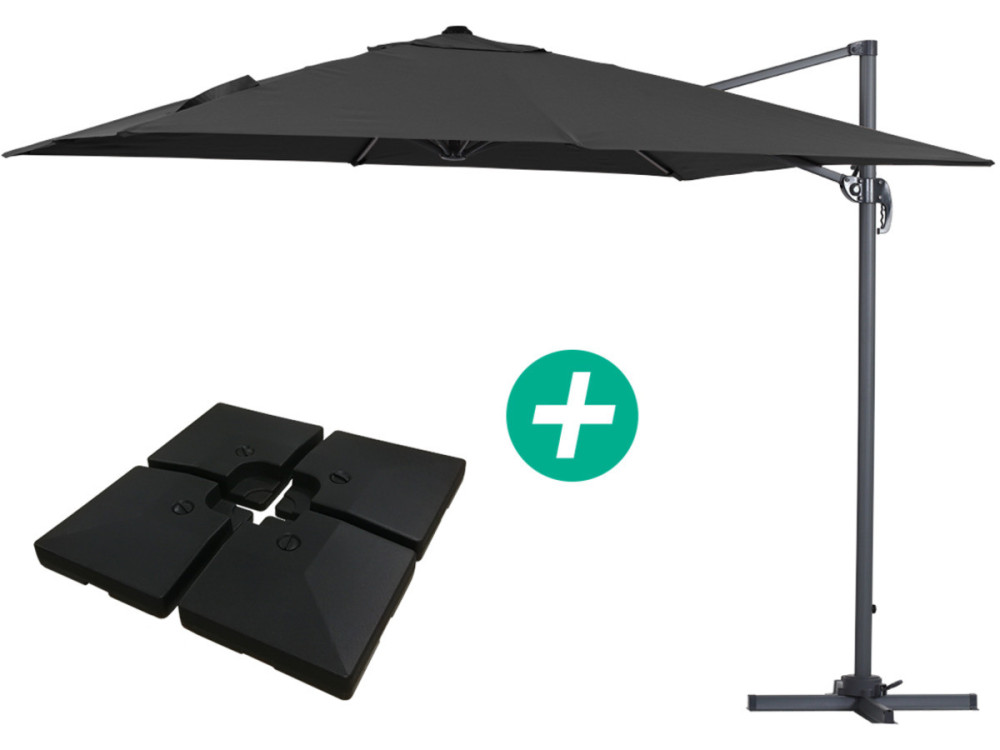 Garden Hanging umbrella Alu "Sun 3" - Square - 3 x 3 m - black- Slabs included