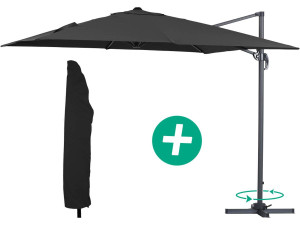 Deported outdoor Alu garden umbrella "Sun 3" - Square - 3 x 3 m - Black + protective cover
