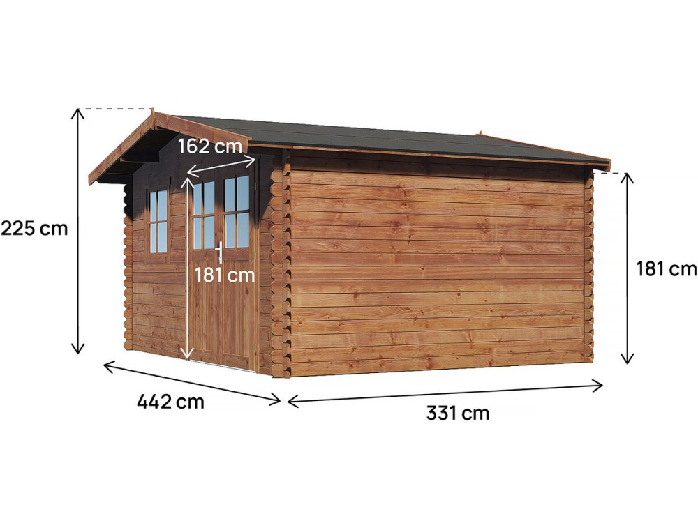 14 m² "Valmont" autoclave-treated brown wooden garden shed - 28 mm