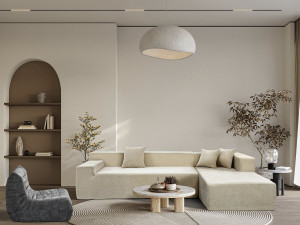 Tessaro" textured fabric corner sofa - 4 seater - Beige 2