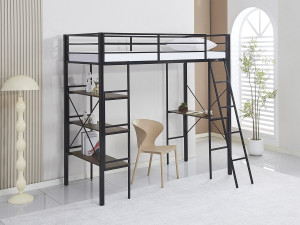"Raphaël" Metal Loft Bed with Desk - 190 x 90 cm - Black 2