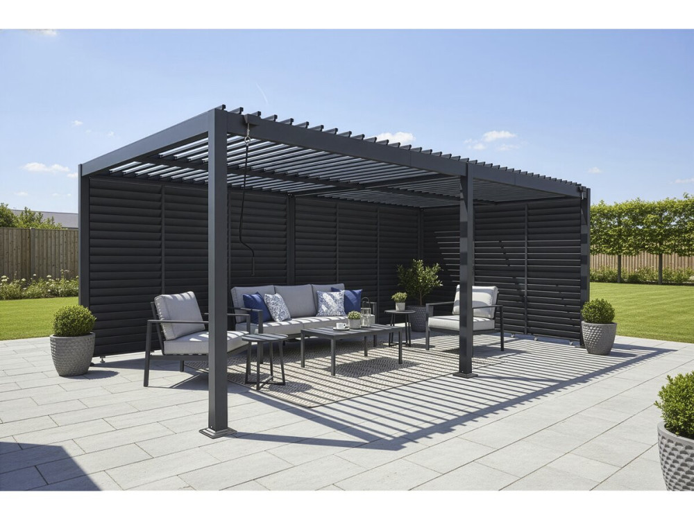 Bioclimatic pergola with 9 "Kensington" aluminum louvers - 3 x 6 m - Gray