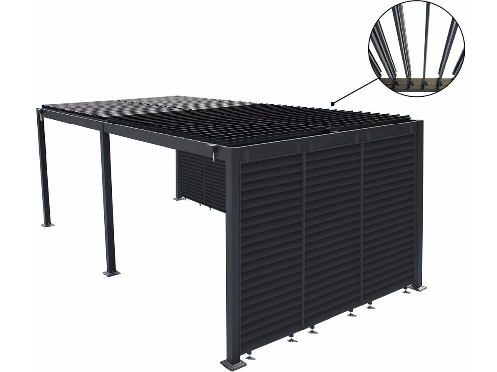 Bioclimatic pergola with 9 "Kensington" aluminum louvers - 3 x 6 m - Gray